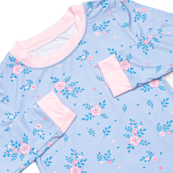 Blue Magnolia Bamboo Pajama Set, Blue