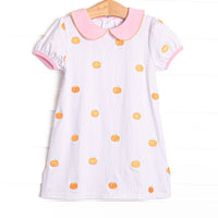 Petite Polka Dot Pumpkins Embroidered Dress, Pink