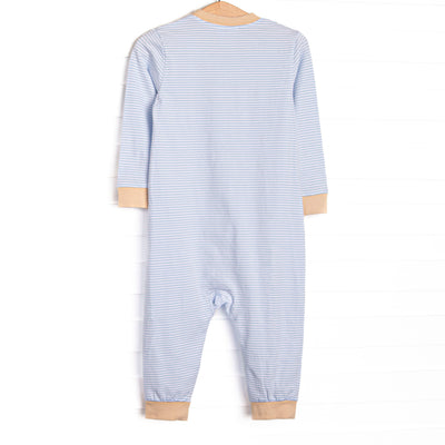 Fall Time Fields Applique Romper, Light Blue Stripe