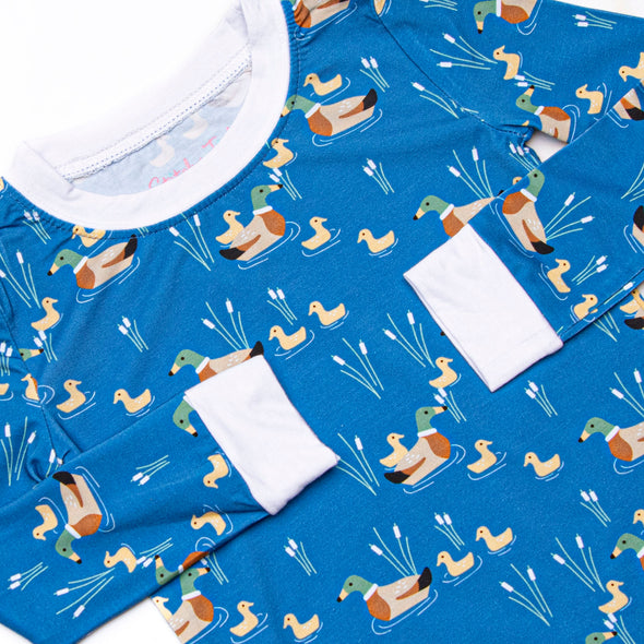 Ducks in a Row Bamboo Pajama Set, Blue