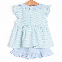 Seafoam Sails Pima Embroidered Ruffle Short Set, Blue