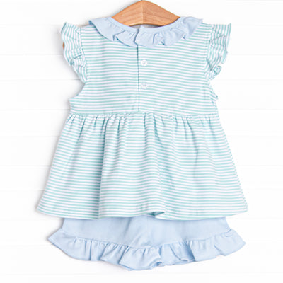 Seafoam Sails Pima Embroidered Ruffle Short Set, Blue