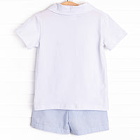 Waving in the Wind Embroidered Short Set, Blue