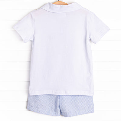 Waving in the Wind Embroidered Short Set, Blue