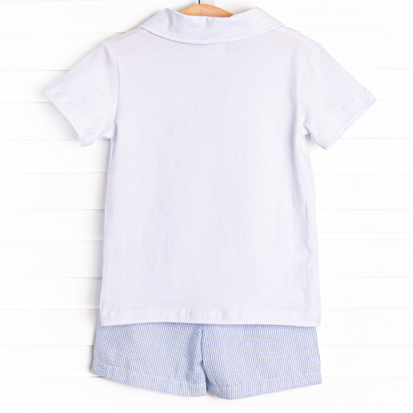 Waving in the Wind Embroidered Short Set, Blue