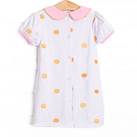 Petite Polka Dot Pumpkins Embroidered Dress, Pink