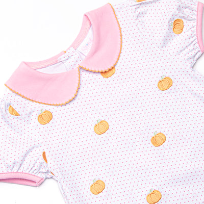 Petite Polka Dot Pumpkins Embroidered Bubble, Pink