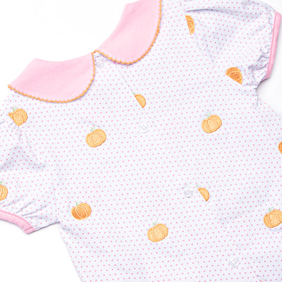 Petite Polka Dot Pumpkins Embroidered Dress, Pink