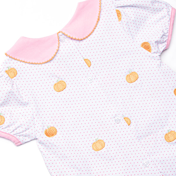 Petite Polka Dot Pumpkins Embroidered Dress, Pink