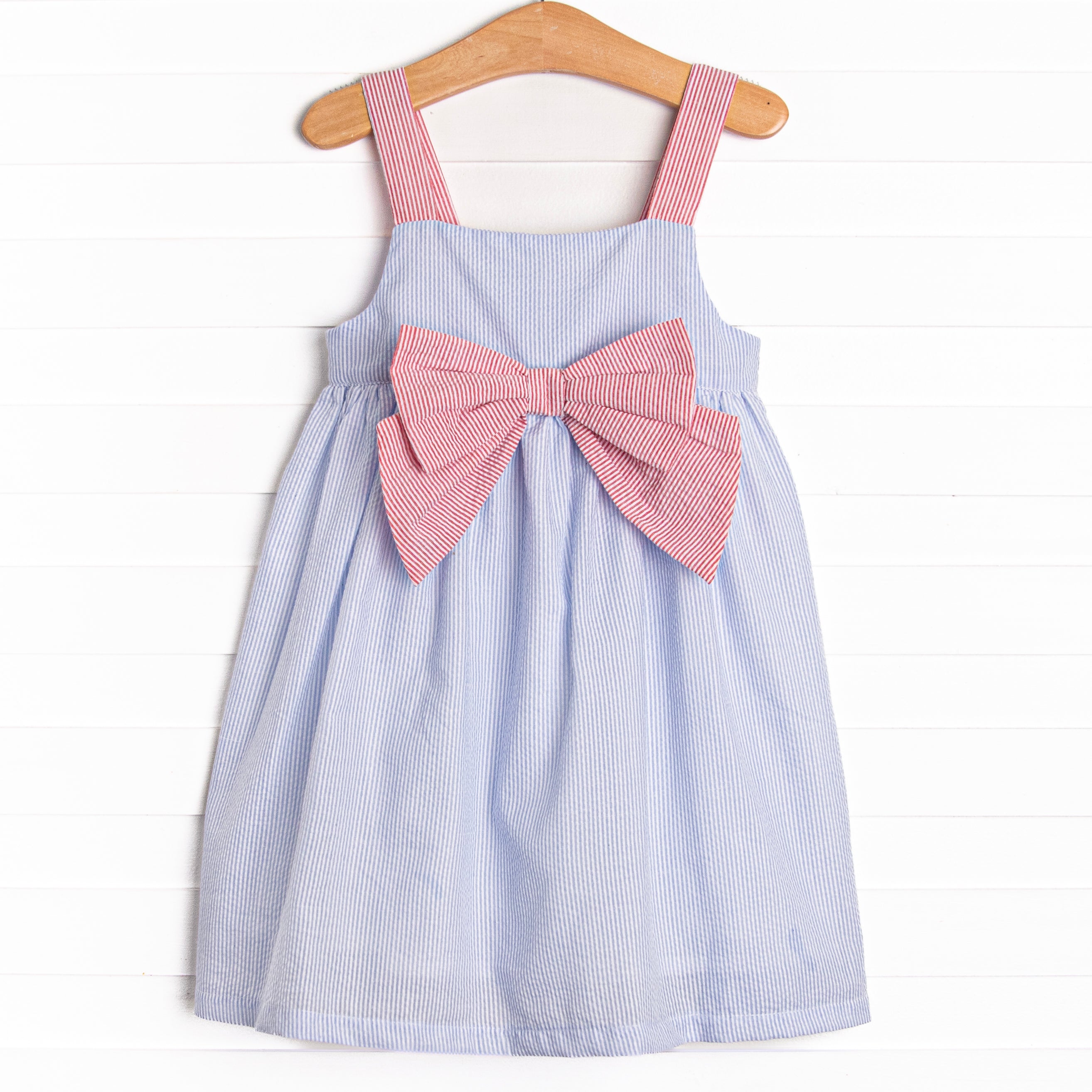 Red, White, and Blue Dress, Blue Seersucker Stitchy Fish Red, White, and Blue Dress, Blue Seersucker Stitchy Fish