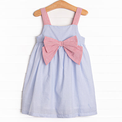 Red, White, and Blue Dress, Blue Seersucker Stitchy Fish Red, White, and Blue Dress, Blue Seersucker Stitchy Fish