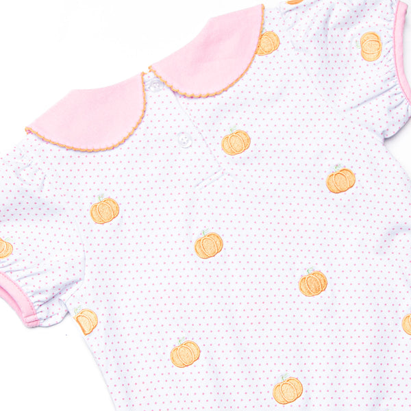 Petite Polka Dot Pumpkins Embroidered Bubble, Pink