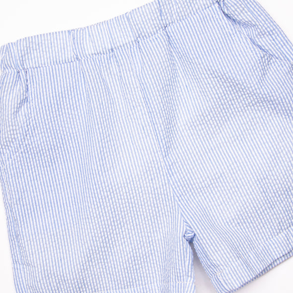 Waving in the Wind Embroidered Short Set, Blue