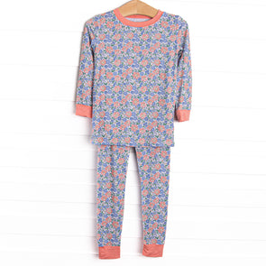 Drenched in Dahlias Bamboo Pajama Set, Orange
