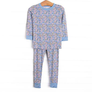 Poppy Fields Bamboo Pajama Set, Blue
