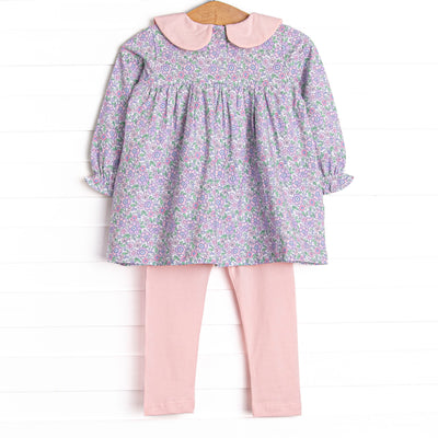 Lovely Lilacs Collared Legging Set, Purple