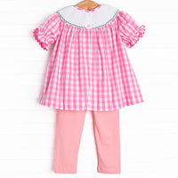 Fun at the Farm Smocked Legging Set, Pink Check