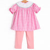 Fun at the Farm Smocked Legging Set, Pink Check