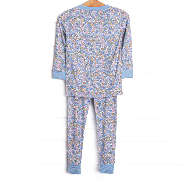 Poppy Fields Bamboo Pajama Set, Blue