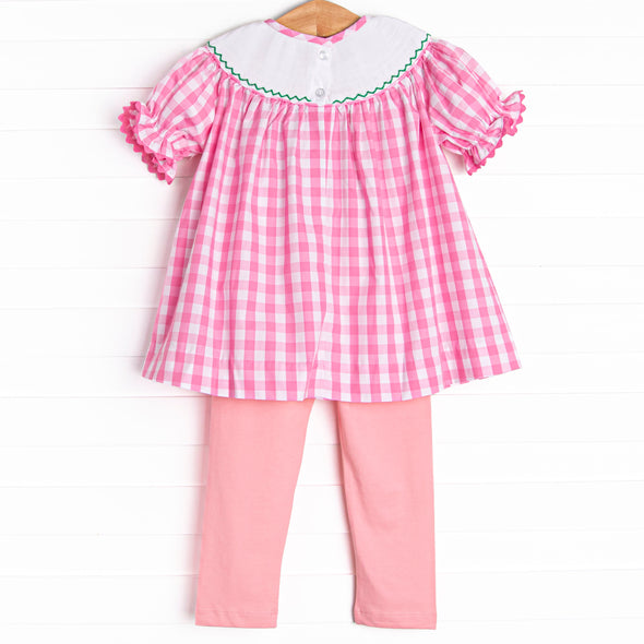 Fun at the Farm Smocked Legging Set, Pink Check