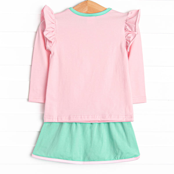 Tara Tennis Knit Skirt Set, Pink and Green