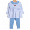Beagle Blue Pima Embroidered Legging Set, Blue