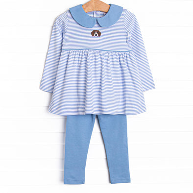 Beagle Blue Pima Embroidered Legging Set, Blue