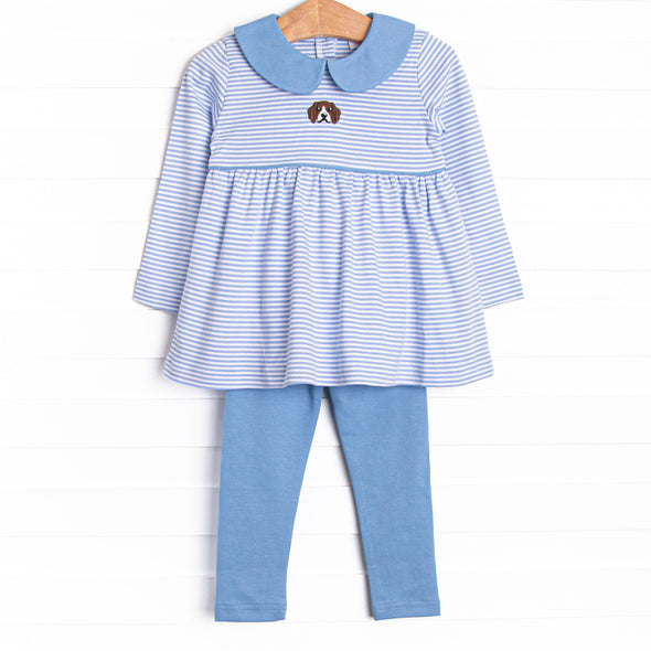 Beagle Blue Pima Embroidered Legging Set, Blue