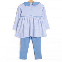 Beagle Blue Pima Embroidered Legging Set, Blue
