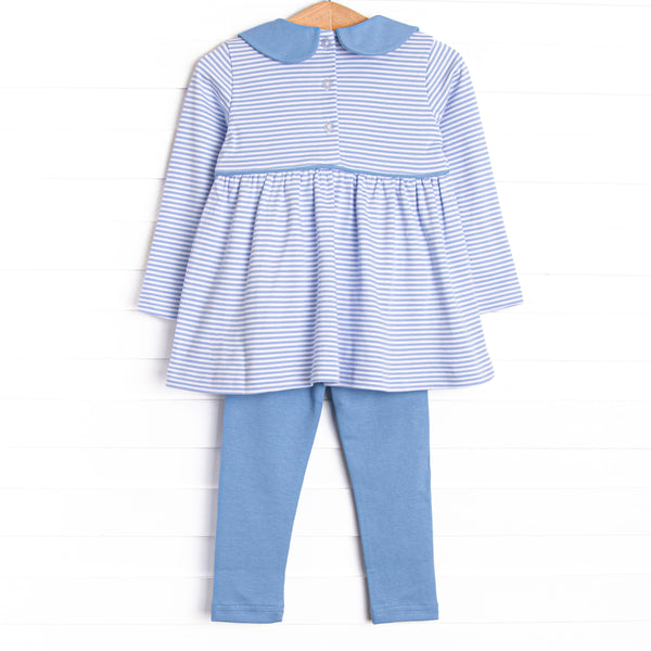 Beagle Blue Pima Embroidered Legging Set, Blue