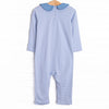 Beagle Blue Pima Embroidered Romper, Blue