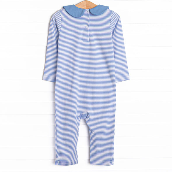 Beagle Blue Pima Embroidered Romper, Blue