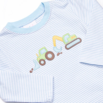 Diggin' It Applique Pant Set, Light Blue Stripe