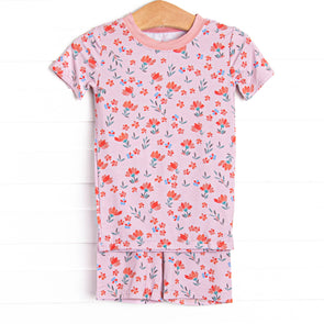 Rosie Red Buds Bamboo Pajama Short Set, Pink