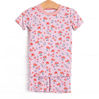 Rosie Red Buds Bamboo Pajama Short Set, Pink