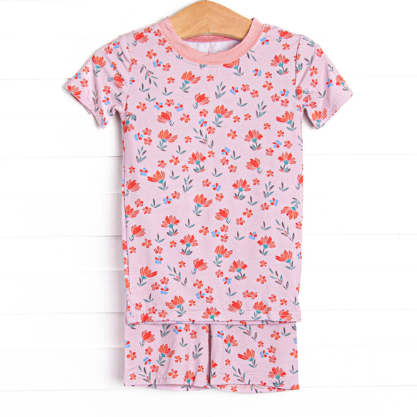 Rosie Red Buds Bamboo Pajama Short Set, Pink