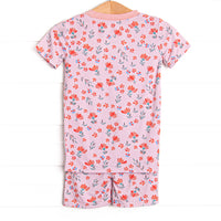 Rosie Red Buds Bamboo Pajama Short Set, Pink
