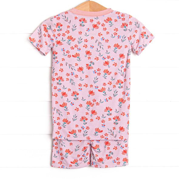 Rosie Red Buds Bamboo Pajama Short Set, Pink