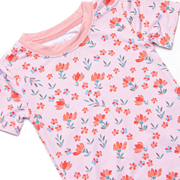 Rosie Red Buds Bamboo Pajama Short Set, Pink