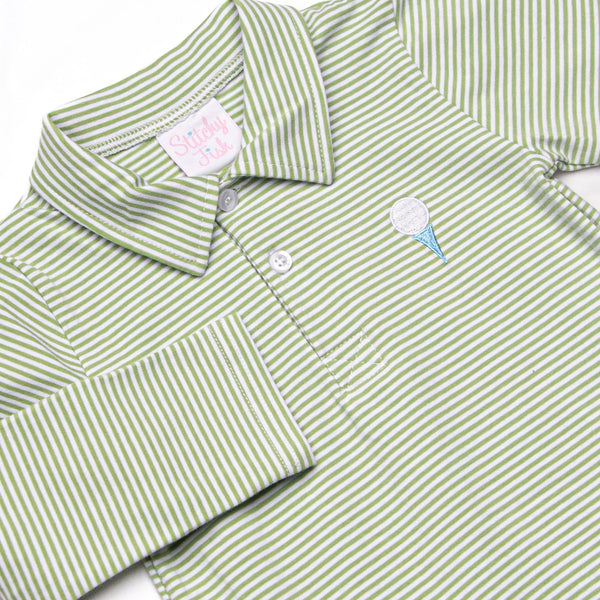 Tee'd Up Embroidered Long Sleeve Polo, Green