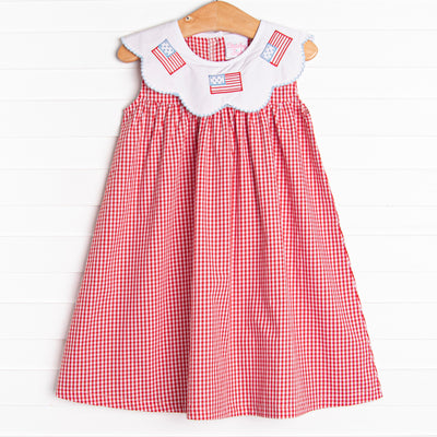 Grand Old Flag Embroidered Dress, Red