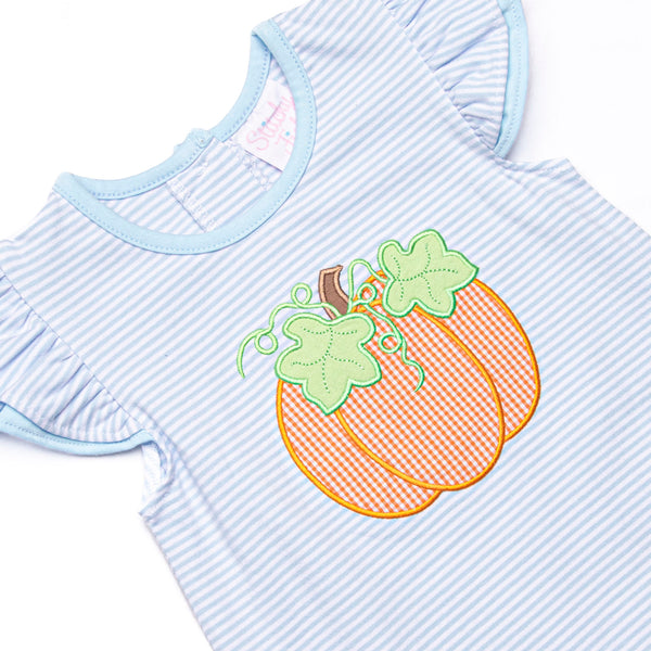 Piper Pumpkin Applique Flutter Sleeve Dress, Blue
