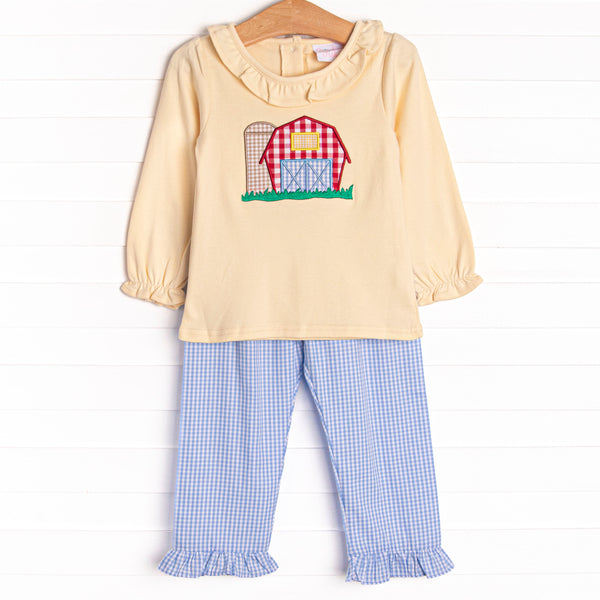 Southern Silo Applique Ruffle Pant Set, Yellow