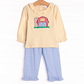 Southern Silo Applique Ruffle Pant Set, Yellow