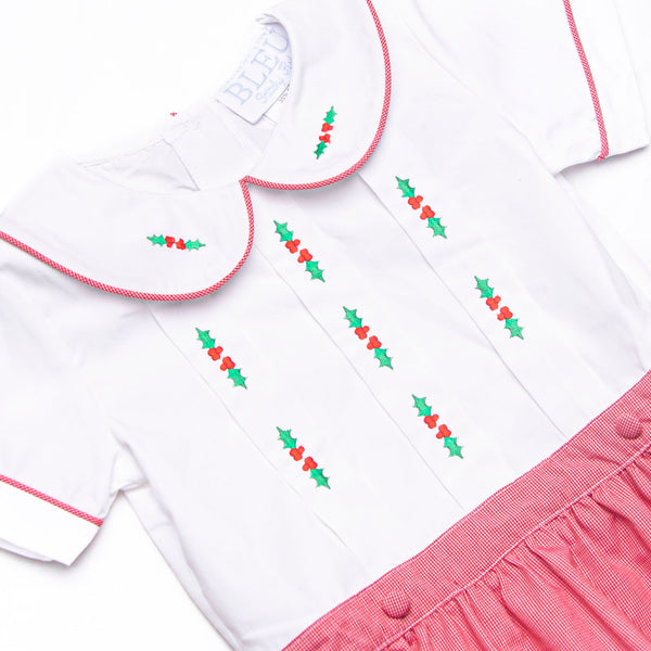 Bleu: Hollybrook Holiday Embroidered Boy Button-On Bubble, Red
