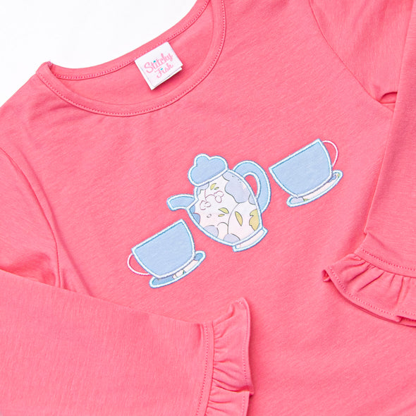 Tea For Two Applique Diaper Set, Pink