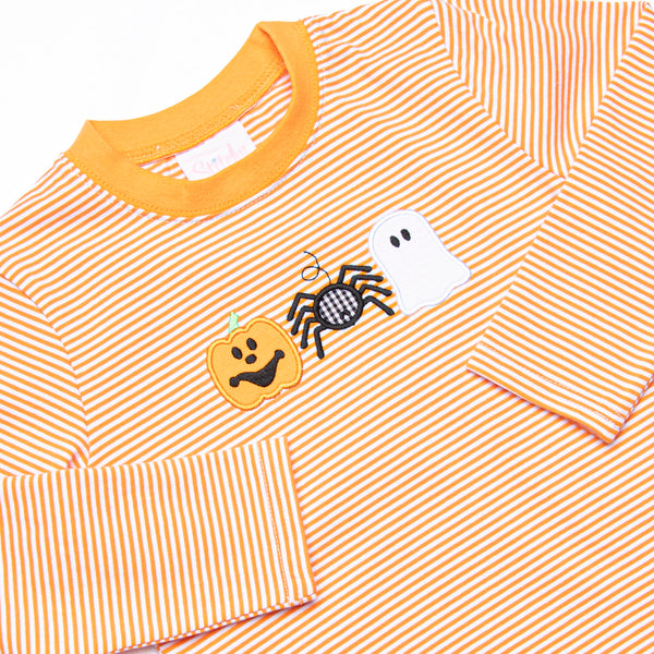 Spooks and Spiders Applique Long Sleeve Short Set, Orange