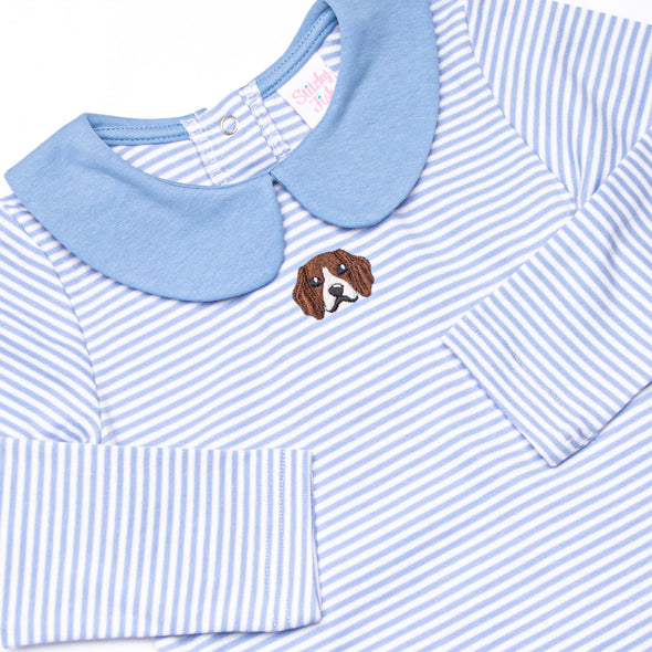 Beagle Blue Pima Embroidered Romper, Blue