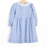 Petite Pumpkin Embroidered Dress, Blue