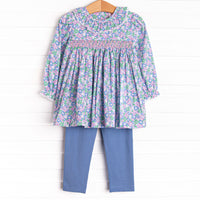 Lilac Lady Smocked Legging Set, Blue